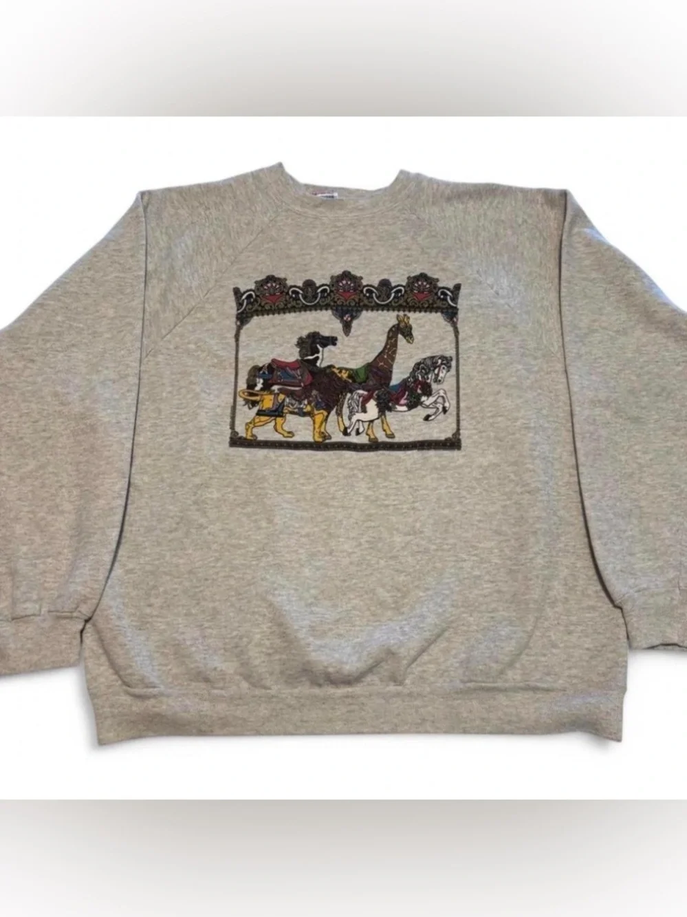 VTG 80s Carousel Animal Crewneck Sweatshirt XL Hanes Giraffe Lion Horse Circus - Picture 1 of 6